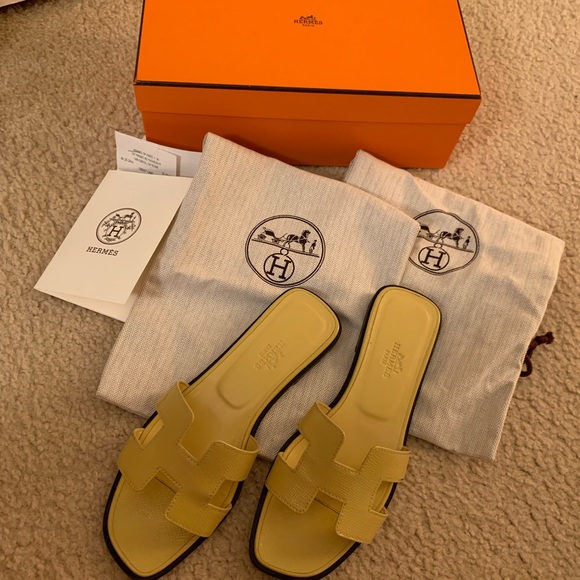 yellow hermes slippers